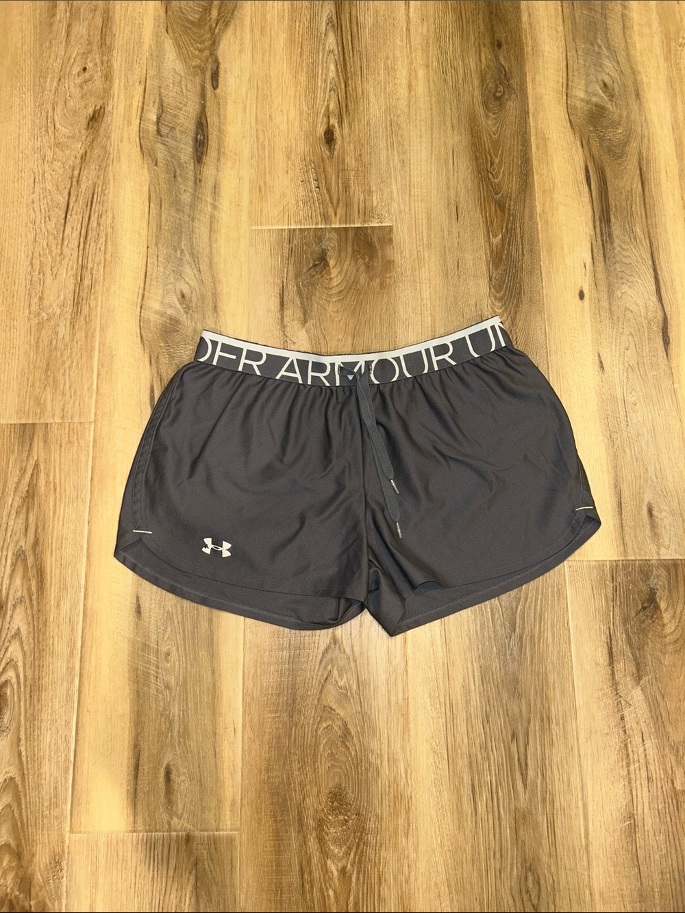 Under Armour Women's Charcoal Athletic Shorts with Branded Waistband